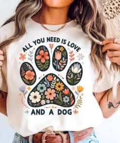 Floral Paw Print Dog Lover T-Shirt